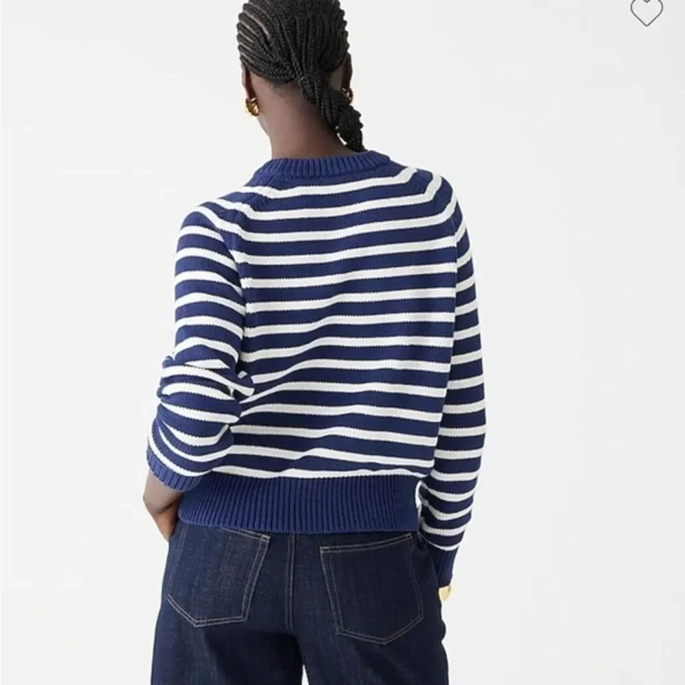 NWT J.Crew Relaxed Stripe Crewneck Sweater Womens Chunky Knit Nautical Fisherman